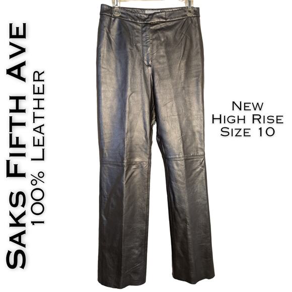 NEW Saks Fifth Avenue Folio Collection Leather Pants 10 Gray Shimmer High Rise - Picture 1 of 10